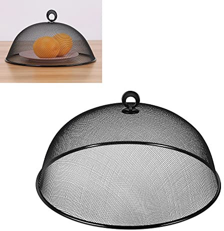 Large Metal Mesh Food Cover, Reusable Dome Mesh Covers to Protect Food from Flies Insect, Bugs, Mosquitos, Ideal for Indoor Outdoor Kitchen Table Picnic (Black Round Metal Mesh - 30cm)