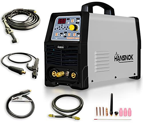 HANSNOKTECH TIG200PV TIG Welder, AC/DC 200Amp Digital LCD Display IGBT Pulse TIG/Stick Welder, Dual Voltage 220V/110V, Arc Welder, TIG Welding Machine with Torach Accessories (Tig200PV)