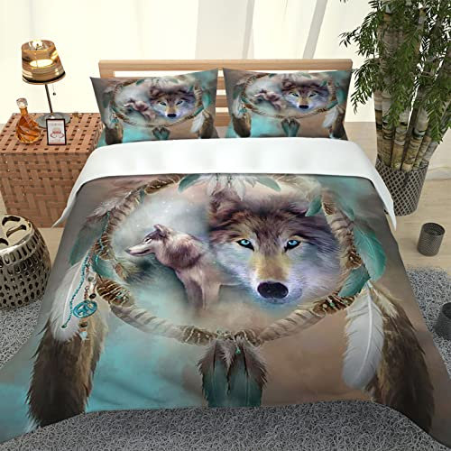 GIMFRY Biber Bettwäsche 135X200 Bettwäsche Set 3 Teilig Flauschige Bettbezug Und 2 Kissenbezüge Mit Reißverschluss 3D Traumfänger Tier Wolf Druck Muster Microfaser Bettbezüge Für Kinder