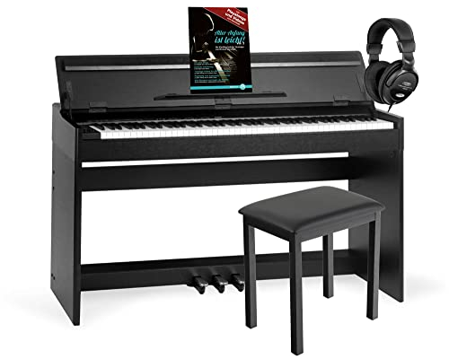 McGrey DP-18 SM E-Piano Set - 88 gewichtete Tasten mit Hammermechanik und Anschlagdynamik - 128 Klänge - Tastaturabdeckung - inkl. Klavierbank, Kopfhörer und Klavierschule - Schwarz matt