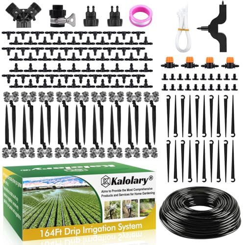 Kalolary 164 FT 1/4” Automatic Drip Irrigation Kit | Garden Irrigation System with Adjustable Emitters and Misting Nozzles DIY 4/7 Watering System Micro Irrigation Equipment