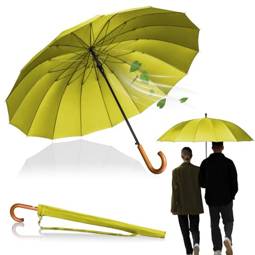 LOGAN & BARNES Stockschirm Sturmfest Ø120cm mit hochwertigem Echtholzgriff und geräuschloser Gummispitze - XXL Regenschirm Groß mit 16 Streben - Modell EDINBURGH (Gelb)