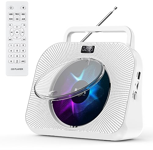Gueray CD Player Kinder Radio mit CD Player Bluetooth CD Player mit Lautsprecher CD Player mit Fernbedienung Unterstützung Wecker Timer USB-Wiedergabe AUX-Wiedergabe TF-Kartenwiedergabe Weiß