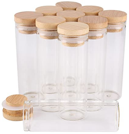 SYLALE 24 Stück 45 ml 30 x 90 mm Reagenzgläser mit Bambuskappen, Glasgefäße, Glasfläschchen, Wishing Bolttes, Wunschflasche for Hochzeit, Basteln, Geschenk