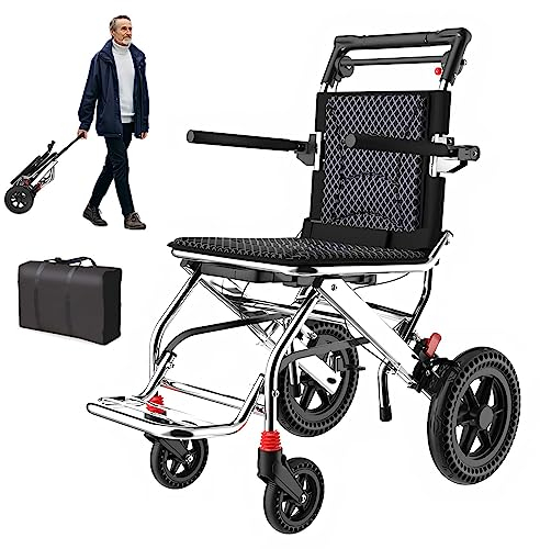 GHBXJX Rollstuhl Faltbar Leicht Reiserollstuhl, Ultraleicht Rollstuhl für die Wohnung, Aluminium Rollstühle mit Transporttasche, Transportrollstuhl, Kleine Räder, Sitzbreite 40cm, 10.5kg