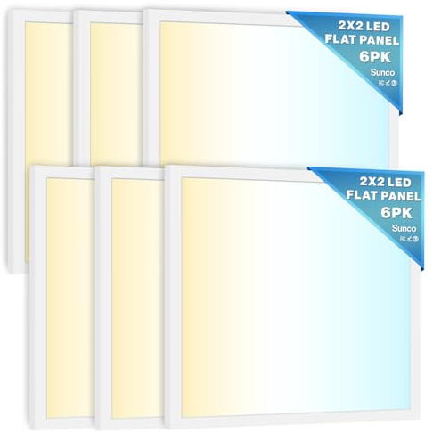 Sunco 6 Pack 2x2 LED Flat Panel Lights for Drop Ceiling, Troffer Replacement Light Fixture, 5200 LM, Selectable Features, 30W/35W/40W, 4000K/5000K/6000K, Dimmable (0-10V) ETL/DLC