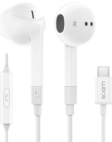 Ludos FEROX USB C Headphones for iPhone 17 16 15 Pro Max Plus Air iPad Pro, 5 Years Warranty, USB-C Earbuds for Samsung Galaxy S24 S23 Ultra S22 S21 FE S20 Z Flip 3 Fold 4 A53, USB Type C Earphones