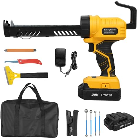Hancaner Pistola de Cartucho a Batería, Pistola de Calafateo Electrica Inalámbrica de 20 V, Pistola de Silicona de 5 Velocidades, Empuje 1000-2500N, con Batería de 2,0 Ah y Cargador, 10 oz/300 ml