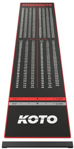 KOTO – Dartmatta med Oche, röd 285 x 60 cm, poängindikator, halkfri, med justerbar oche, kastlinjer och komplett checkout-bord