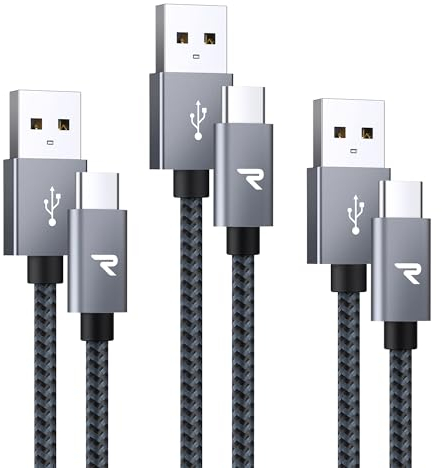 RAMPOW USB C Kabel, [3Pack 1M+1M+2M] USB C Kabel, iPhone 16 ladekabel, USB C ladekabel, iPhone 15 ladekabel Schnellladekabel QC 3.0 3A, Ladekabel USB C für iPhone 17/16/15, Samsung S23/S22-Grau