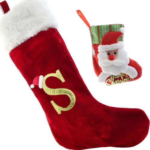 AEVBSOY 50,8 cm Familien-Weihnachtsstrümpfe, roter Samt mit weißer, superweicher Plüschmanschette, Monogramm, Weihnachtsstrümpfe für Familienfeiertagsdekorationen und Weihnachtsbaum, Kamin (Buchstabe