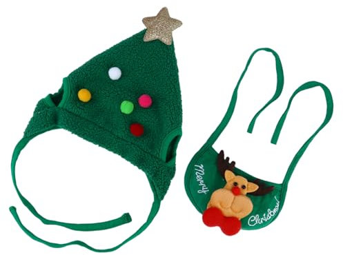 HAPINARY 2stücke Teiliges Weihnachtskostüm Für Haustiere Verstellbare Grüne Cosplay-haustiermütze Mit Halstuch Weihnachtliches Elch-Design Für Hunde Und Katzen Angenehm Zu Tragen Für Festta