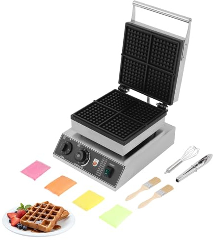 Waffeleisen Professional, 220V Kommerzielle Waffelmaschine 4Pcs Antihaft 1750W Elektrische Waffelmaschine mit Antihaftbeschichtete Platten&Zeitschaltuhr, Zeit und Temperatur steuerbar (A)