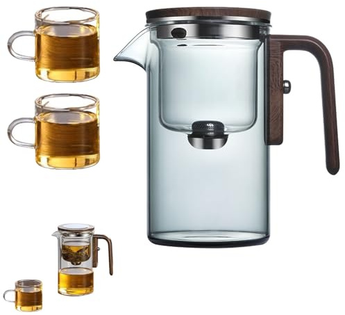 Enchantipot Magic Tea Pot with Infuser - Glass Teapot with Wooden Handle, Water Separation, Gray, 520ml + 2 Cups