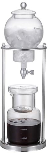 Torre de goteo Cold Brew， Cafetera de vidrio desmontable for café frío, cafetera de goteo de lujo for café frío en acero inoxidable y vidrio de borosilicato for el hogar y la oficina, 600 ml