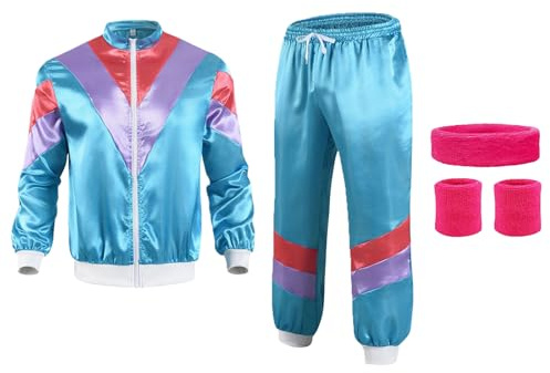 KEELYY 80er Jahre Outfit, Trainingsanzug Kostüm, 80er Jahre Jogginganzug und Accessoires, Bad Taste Outfit, für Fasching & Karneval