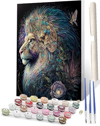 WMZPOY Malen Nach Zahlen Erwachsene Anfänger Bunter Löwe_012 DIY Handgemalt Ölgemälde Kits auf Leinwand mit Pinseln Acrylpigment Deko Painting by Numbers 40 * 50