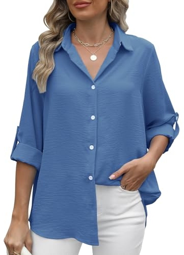 Blusas de Mujer Elegantes Camiseta Manga Larga Mujer Camisa Top Manga 3/4 (Azul Oscuro,L)