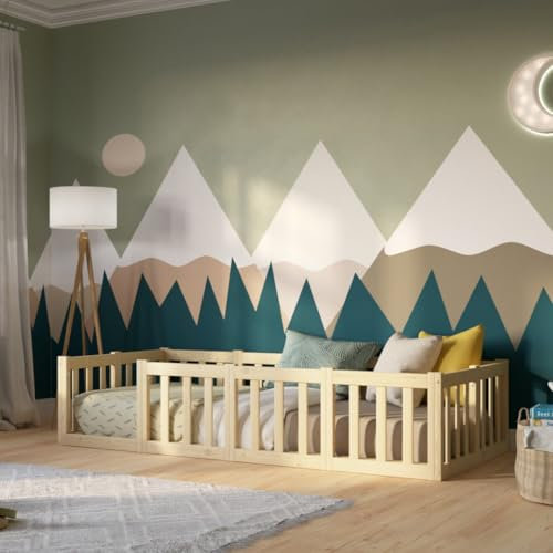 Crazy Pine Kinderbett 90x180 cm – Montessori Bodenbett mit Rausfallschutz 40cm - Natürlichem Holz mit Glatter Oberfläche - Perfekt für Jungen und Mädchen Crazy Johnny