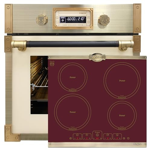 Kaiser Four à pyrolyse EH 6427 ElfAD+KCT 6195 IRotEm, rétro pyrolyse - Four encastrable 73 l - Verre de couleur ivoire 60 cm + plaque de cuisson à induction rétro - Plaques métalliques bronze - 4