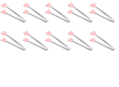 Lot de 10 mini pinces à main en silicone antidérapant en forme d'amour pour cuisine, bonbons, barbecue, buffet (rose)