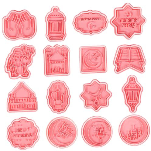 KOCKSHION 16stücke Teiliges Eid Ramadan Ausstecher Stempel Lebensmittelechte Cookie Molds in Verschiedenen Formen Für Diy Kekse Und Geschenke