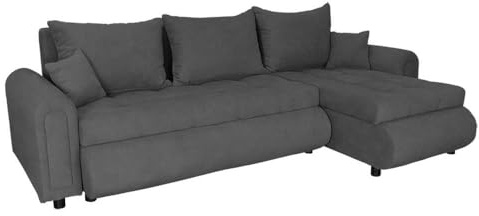 FORNIRO 24 Romeo Ecksofa 232x143x80cm Graphit Wohnzimmer Couch Schlafsofa | Mit Schlaffunktion & Bettkasten - Kissen - Stoff Komfort | ausziehbar Gäste bequem Stauraum Design hochwertig Eckcouch robust