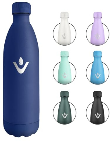 Gourde Inox 1L, Gourde Isotherme Réutilisable, Bouteille d'eau Acier Inoxydable, Étanche Double Paroi, Gourde Sport sans BPA, Bouteille Isotherme pour École, Sport, Bureau, Gym, Yoga, Camping