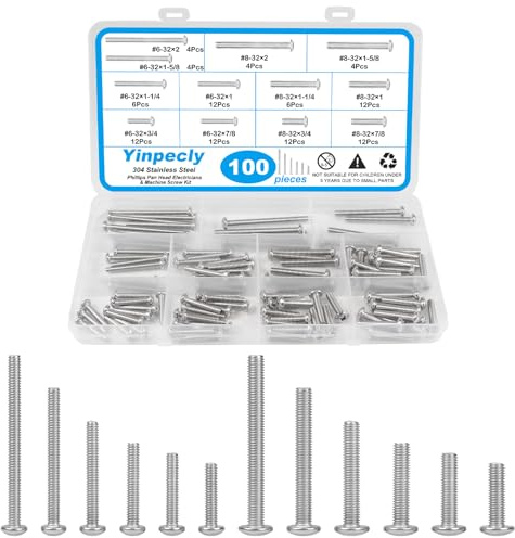 Yinpecly 100 PCS Machine Screws, #6-32#8-32 Phillips Pan Head Electricians Screw 304 Stainless Steel Screws for Electrical Wall Plate Switch, Receptacles Mounting Screws