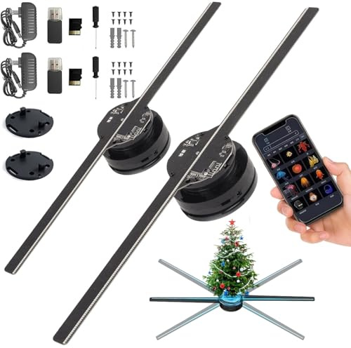 Proiettore olografico 3D a LED con ventola, per Natale e Halloween, con 224 sfere LED, supporto, controllo Wi-Fi e app, ventola stereoscopica dinamica da 16,5in per feste ed eventi(2)