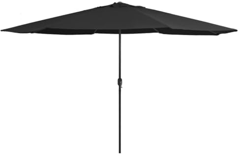 Voile D'ombrage, Parasol de Jardin avec mât en métal 390 cm Noir pour Patio, Extérieur Jardin