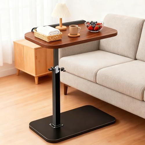Mesita en forma de C, giratoria a 360°, mesa de salón, mesa para teléfono, mesita para sofá ajustable en altura (45-80 cm) con tablero abatible, pequeña mesita para sofá, cama y espacios