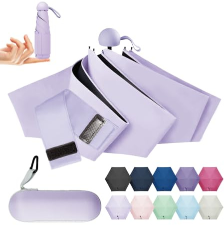 LILAC Mini Regenschirm Leicht & Kompakt, UPF 100+ UV-Schutz Taschenschirm für Damen Herren & Kinder, Kleiner Reiseschirm mit Hartschalen-Etui & Karabiner, 90cm Spannweite | Kompakte, kleine und leichte Regenschirme im Taschenformat mit Tasche für Geldbörse und Rucksack, aufmerksames Geschenk für
