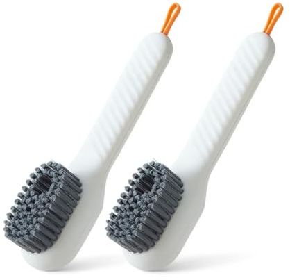 Skoborste med Vätskedispenser och Långt Handtag för Skor och Kläder, 2-pack | Mjuka borst och inbyggd behållare ger kontrollerad rengöring av sneakers, tyg, kläder och hushållsytor.