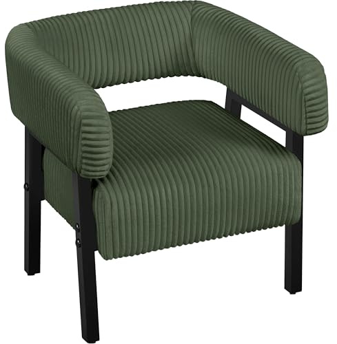 Yaheetech Corduroy Tub Chair with Pocket Coiled Seat, Living Room Armchair Vanity Chair Accent Sofa for Bedroom Reading Make up Dark Green/Set of 1