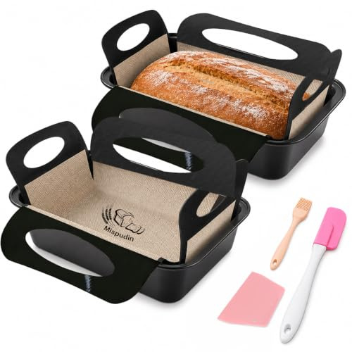 Mispudin 2lb Loaf Tin with Liners, 2Pcs Nonstick Carbon Steel Bread Tin | Rectangle Loaf Pans, Reusable Liners, Durable Carbon Steel, for Banana Bread, Meatloaf, Toast, Lasagna