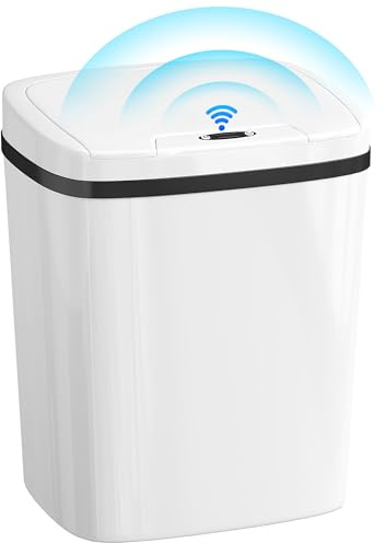 HOMCOM Cubo de Basura Cocina Automático 15 L con Sensor Infrarrojo Blanco | Papelera de Cocina Estrecha de Acero Inoxidable, Modo Manual, Anillo de Retención, Antihuellas, para Oficina Hogar