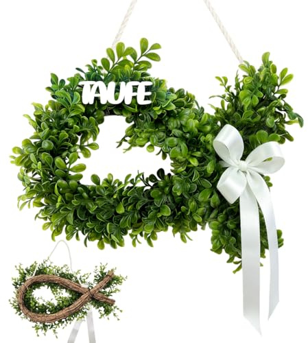 Taufe Deko, Türkranz Taufe, Künstlicher Eukalyptus Türkranz, Fischform, für Haustür Deko,Erstkommunion, Konfirmation Dekoration