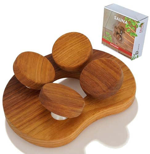 Tshiwort Saunakopflehne aus Holz, 4-Punkt-Kopfstütze mit drehbarer Scheibe, 4 konkave Oberflächen, Saunakissen für steifen Nacken, Schulterkopf, Gesundheit und Entspannung
