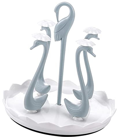 RASTKY Portavasos Giratorio de Cisne, Escurridor de Vasos de Plástico Elegante para Encimera de Cocina Casera (Azul 4 Cabezas)
