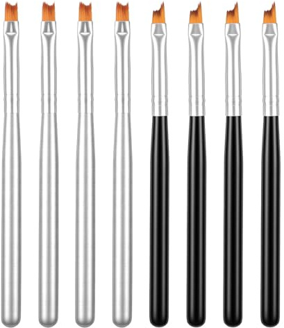 TIESOME 8 pinceles de uñas de punta francesa, cabeza oblicua, pincel de manicura francesa en forma de luna, mango de madera, punta de tinta fina para uso doméstico en salón, fácil control para puntas