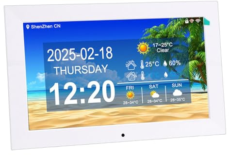 Akozon Orologio Digitale Smart WiFi Display Meteo in Tempo Reale per Anziani Orologio LCD da 10 Pollici con Telecomando (Spina europea)