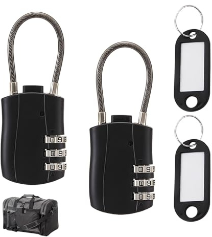 2 Pack Cadenas Valise, Cadenas Code TSA Serrures à Bagages TSA Câble Flexible Antivol Valise Petit Combination Padlock Combinaison Réglable à 3 Chiffres pour Extérieur Voyage Bagage Camping Casier