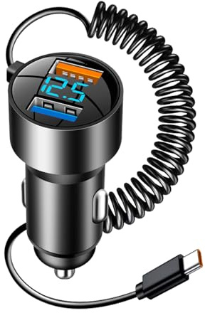 Chargeur de Voiture USB C,Chargeur de Voiture USB C - Adaptateur de Charge Rapide pour PD QC 3.0 | Adaptateur de à câble enroulé 100W, Chargement Automobile pour