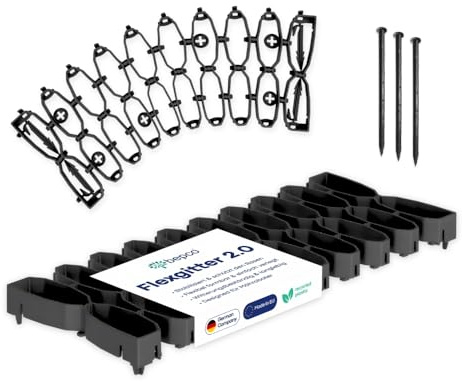 bepco Flexgitter 2.0-3er Set (LxBxH: 47x20x3cm, Schwarz)- Rasengitter - Flexible & robuste Bodenverstärkung, Mähroboter-geeignet, mit Erdanker, recycelter Kunststoff, für Garten & Wege