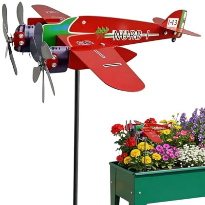 Generisch Flugzeug-Windspiel, 3D-Windmühlen-Wetterfahne aus Metall, Propellergarten-Windmühlen-Pfahl-Dekoration, dekorative Flugzeug-Windmühle aus Eisen, Bewegungskunst für Rasen, Garten und Terrasse