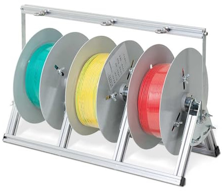 Heavy Duty Wire Spool Rack - Folding Cable Reel Holder for 1 & 3 Reels, Multi-Axle Dispenser for Ropes, Cords, and Efficient Storage Solutions