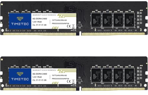 Timetec 16 Go KIT (2x8 Go) DDR4 2400 MHz (PC4-2400T) PC4-19200 UDIMM RAM de bureau – 288 broches 1,2 V CL17 DIMM Non-ECC non tamponnée Module de mise à niveau de mémoire