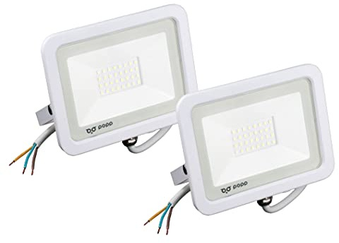 Popp® Pack x2 Foco Proyector LED Exterior Blanco 30W Luz blanca 6000K 95LM/W Impermeable IP65 Resistente al agua, Foco LED para exterior patios, jardines, terrazas, campos (30W, 6000K 2unidad)