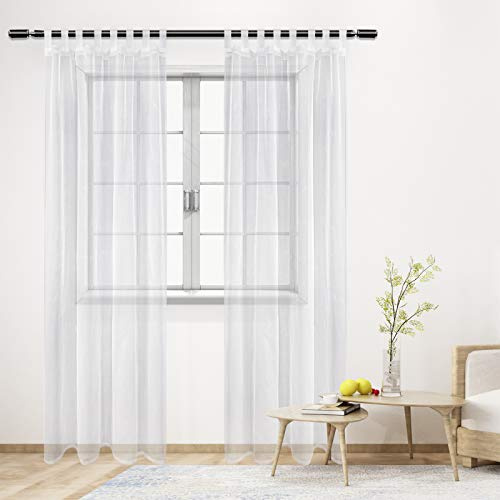 WOLTU Voile Gardinen Vorhang Transparent kurz mit Schlaufen, Stores Gardinen Schals für Wohnzimmer Schlafzimmer Kinderzimmer Weiß 140x225 cm (1 Stück)